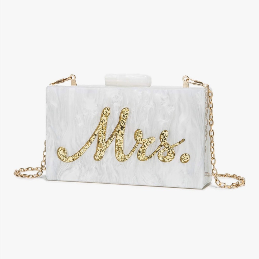 Chic White and Gold 'Mrs.' Clutch